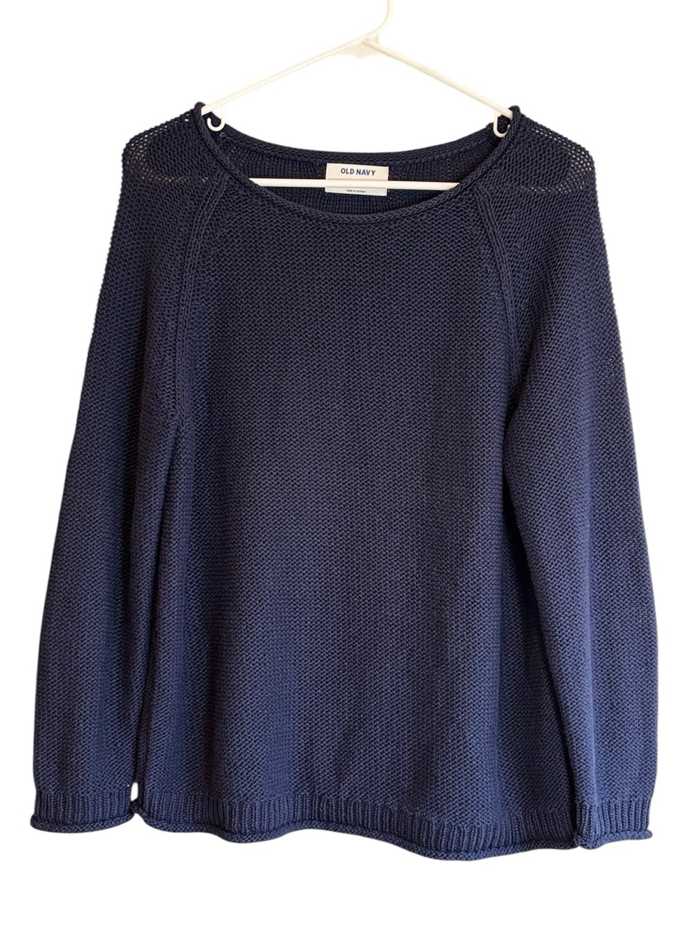 Old Navy Navy Blue Cotton Blend Textured Knit Pullover Sweater Medium